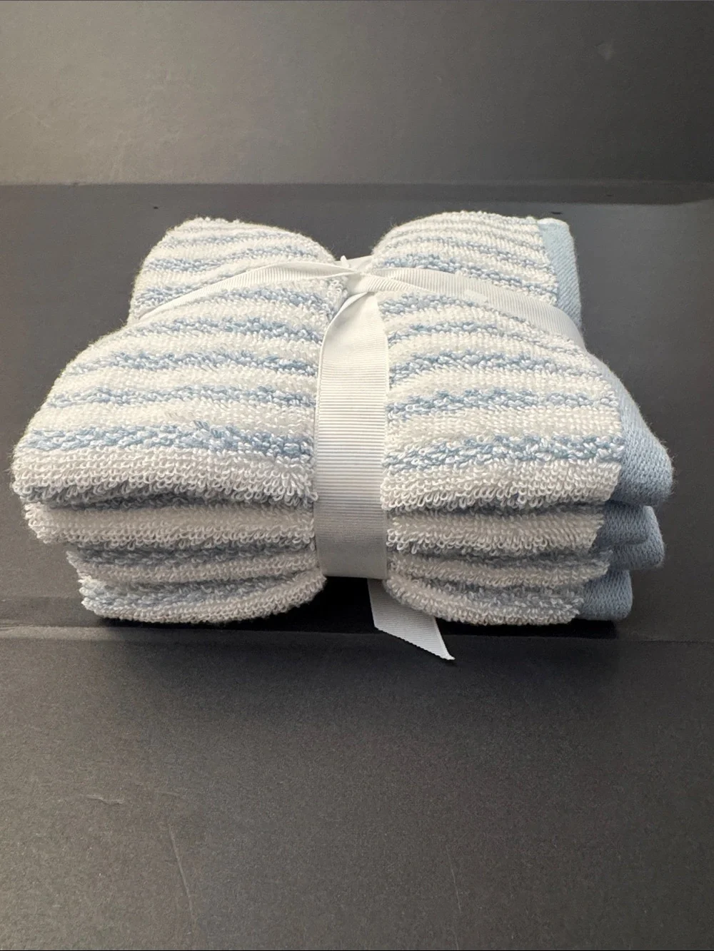 8pc TRULY LOU 100% Cotton Stripe Bath Towel Set -Soft -Absorbent - White/Blue